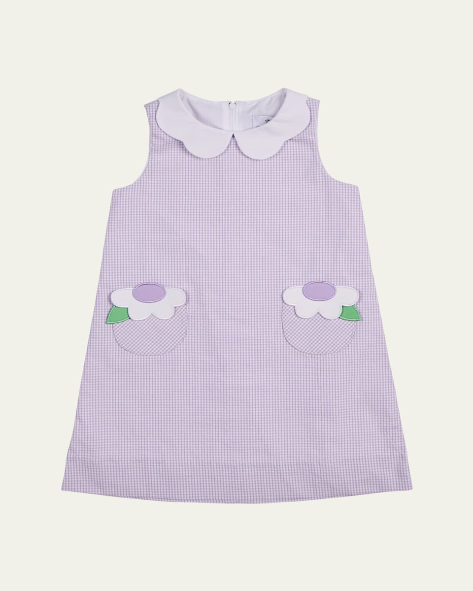 Girl's Flower Petal Pocketed Seersucker Dress, Size 2-6